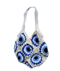 Handmade Crochet bag, Blue and White Sunflower Pattern, Cotton