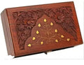 Handcrafted Wooden Jewelry Box with Gold Leaf Design, Rosewood, Carved Floral Pattern, Vintage Storage Case