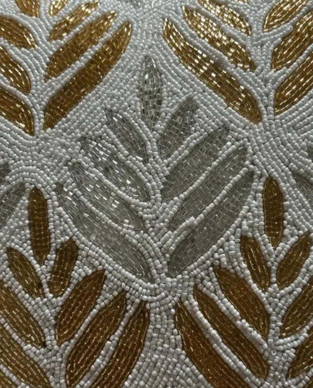 Beaded Cushion Cover, Leaf Pattern, Silver and Gold, Decorative Throw Pillow Cover for Sofa