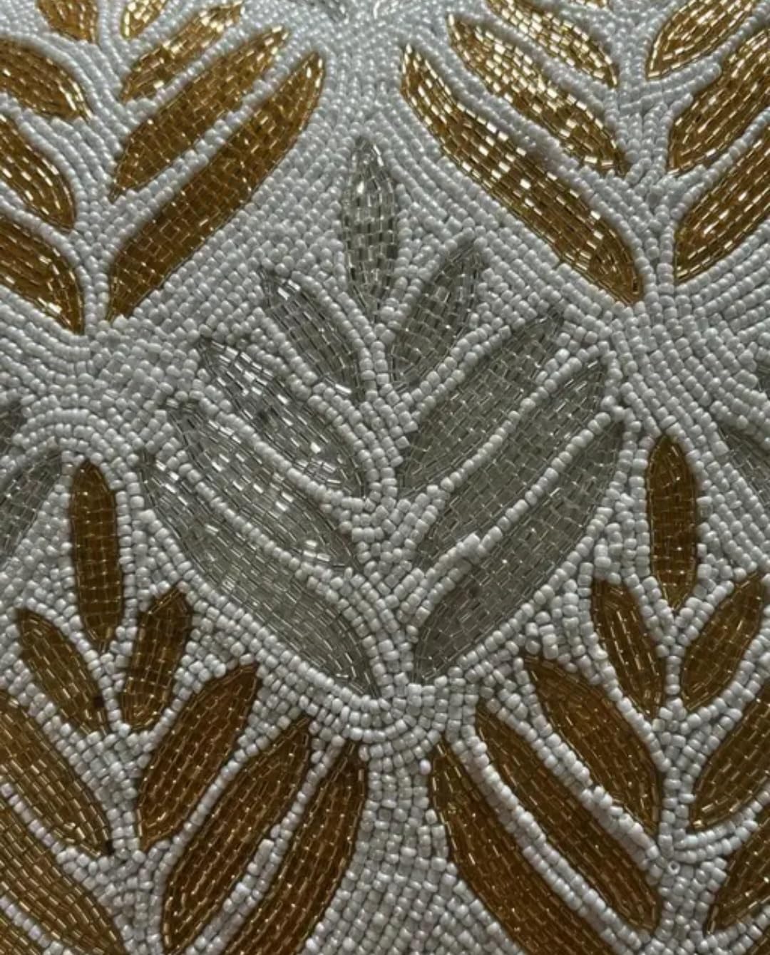 Beaded Cushion Cover, Leaf Pattern, Silver and Gold, Decorative Throw Pillow Cover for Sofa