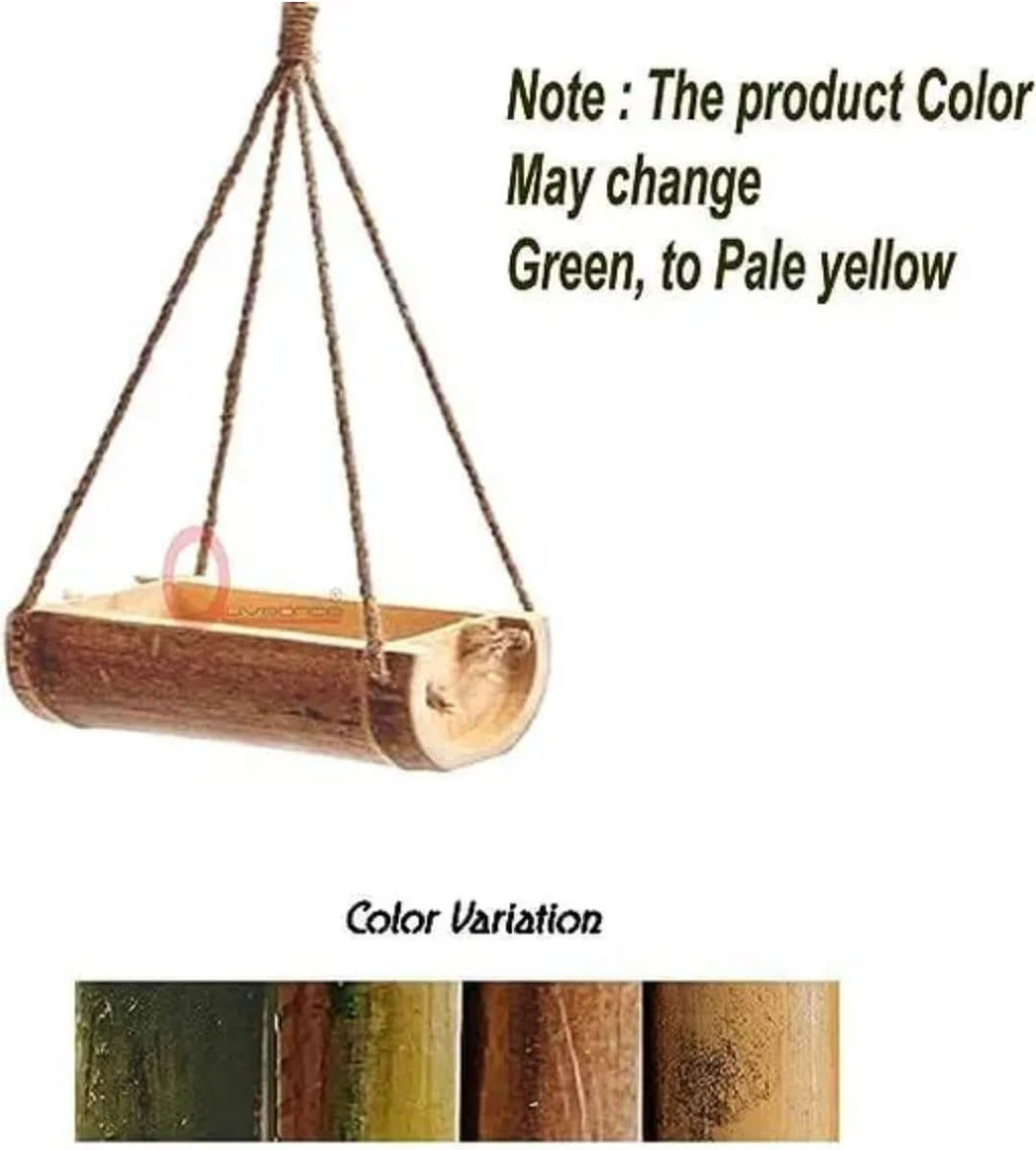 Hanging Wooden Log Bird Feeder, Natural Wood with Rope, Rustic Style, Set of 2