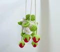 Crochet Hanging Strawberry Plant, Handmade Knit Planter with Flowers and Fruit, Boho Home Decor