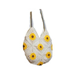 Handmade Crochet Sunflower Tote Bag, Cream and Yellow, Cotton Shoulder Bag