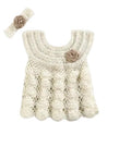 Handmade Crochet Baby Girl Dress Set, Cream, with Matching Headband and Booties, Scalloped Hem