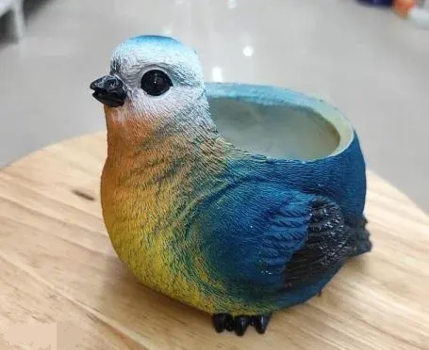 Decorative Bird Planter, Yellow and Blue Parrot Design, Resin Succulent Plant Holder, Indoor Garden Decor