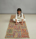 Handwoven Jute and Cotton Multicolor Patchwork Rug, Boho Style, Runner Mat