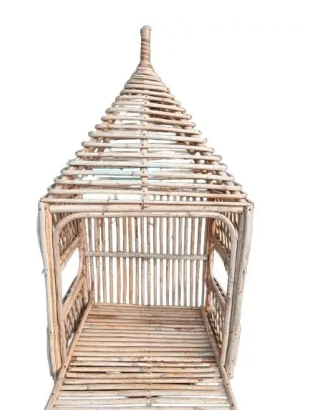 Handcrafted Rattan Lantern Cage, Natural Bamboo, Decorative Spiral Top, Rustic Boho Style, Indoor Display