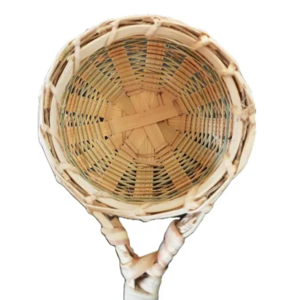 Handwoven Bamboo tea Strainer with Handle, Natural, Traditional Kitchen Tool, Round Basket Design