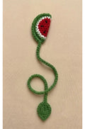 Handmade Crochet Watermelon Bookmark, Green and Red, Knitted Fruit Design with Leaf, Set of 3