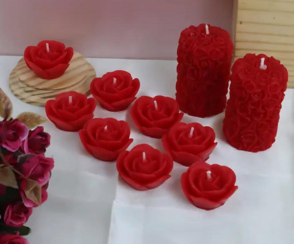 Red Rose Shaped Decorative Candles Set, Romantic Scented Candle, romanticgift for Valentine, Gift for her, Candle Gift, 10 Pieces
