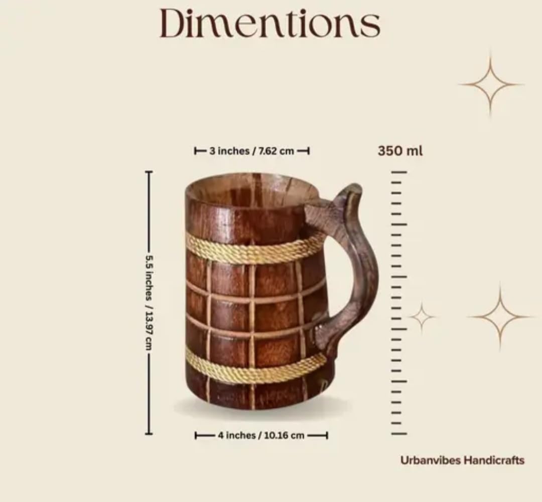 Handcrafted Wooden coffee Mug with Rope Accent, Rustic Barrel Style, Natural Wood Tankard