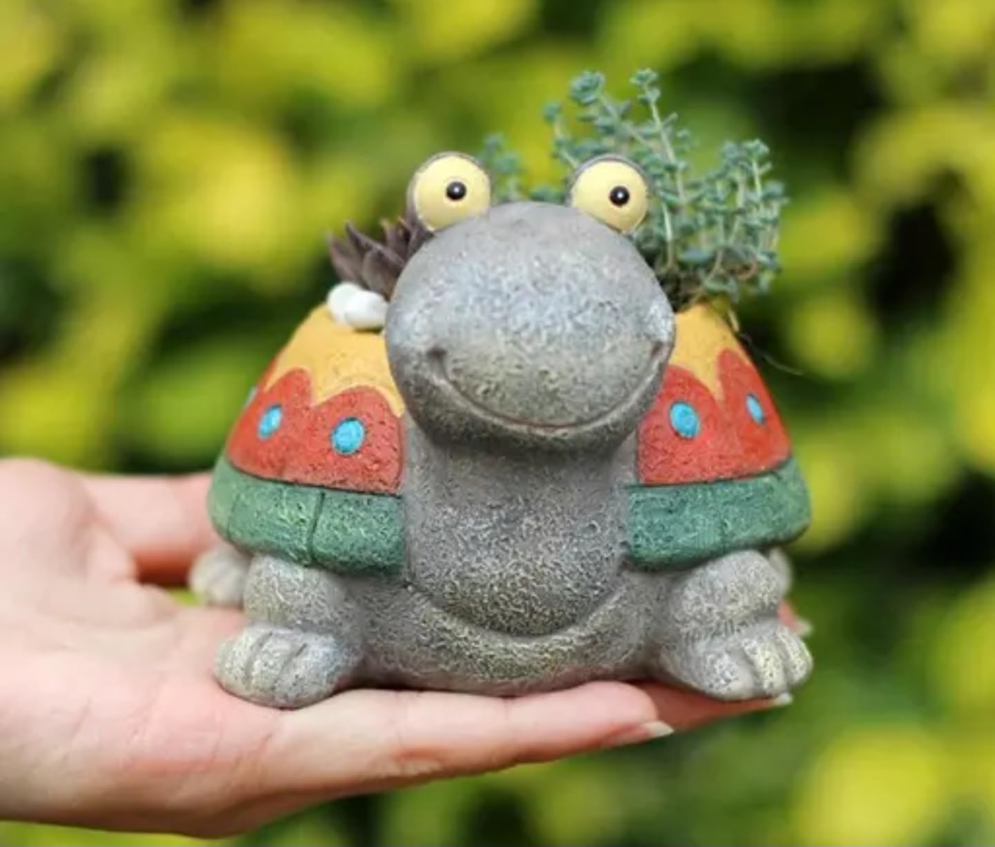 Cute Turtle Succulent Planter, Garden Decorative Plant Pots, Green and Multicolor, Resin Material, Mini Animal Design for Indoor Plants