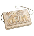 Ivory Clutch Bag with Elephant Embroidery, Beaded Sequin Crossbody Purse, Boho Ethnic Style