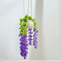 Crochet Hanging Wisteria Plant, Handmade Knitted Flower Basket, Purple and Green Home Decor