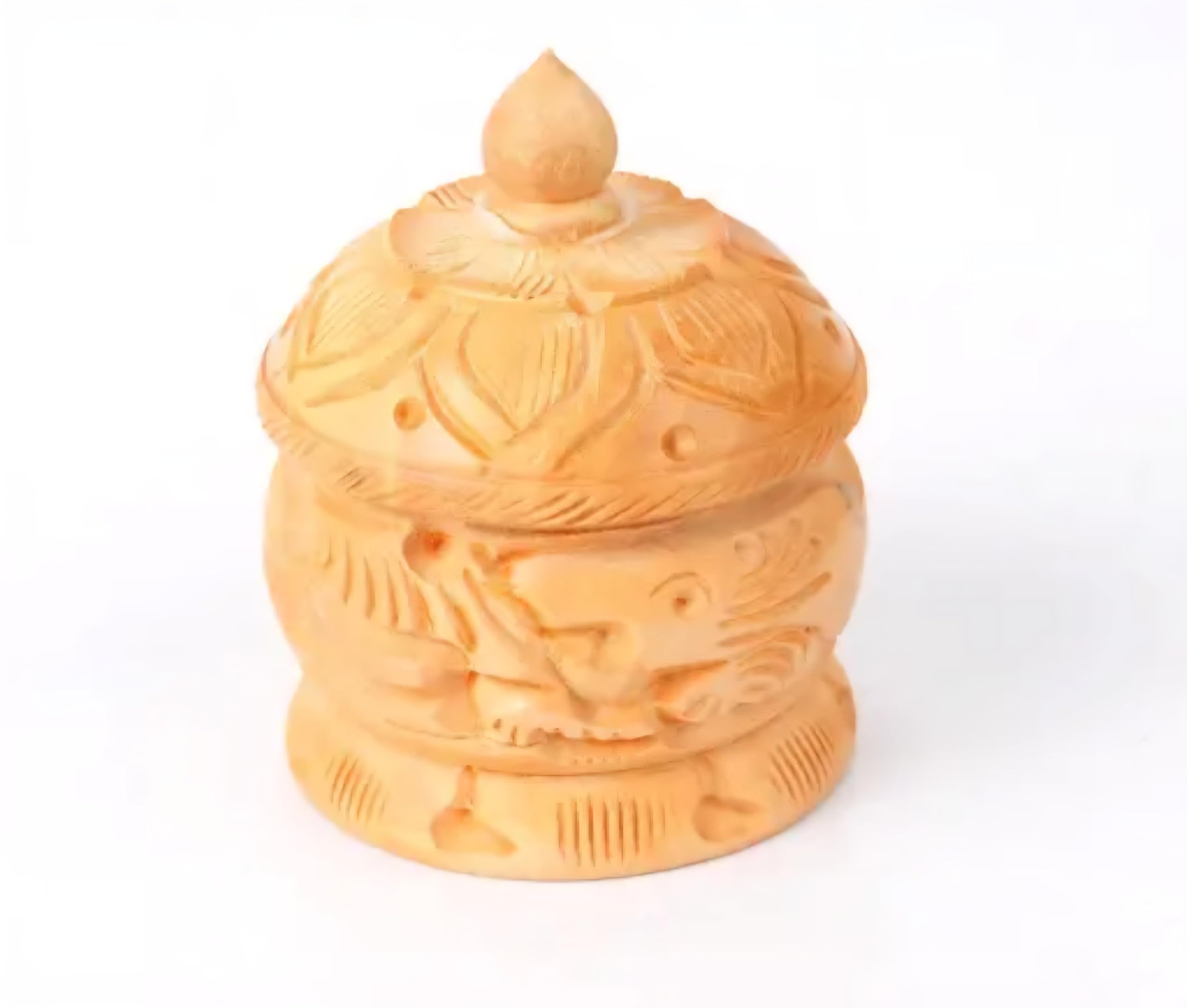 Handcrafted Wooden Sindoor Box with Lid, Carved Elephant Design, Natural Wood Finish, Traditional Indian Decor