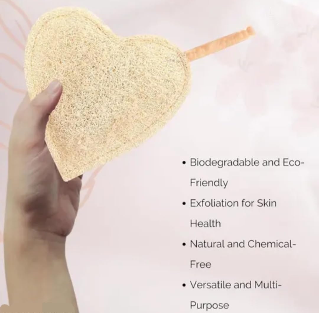 Heart-Shaped Sponge, Natural Cellulose, with Hanging Loop, Pack of 3