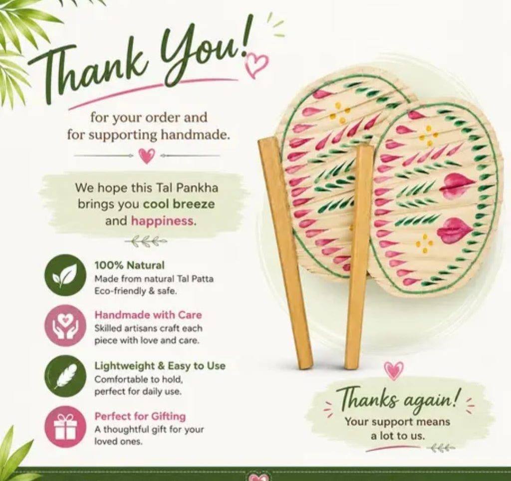 Hand-Painted Round Bamboo Fan with Floral Design, Traditional Decorative Hand Fan, Set of 2