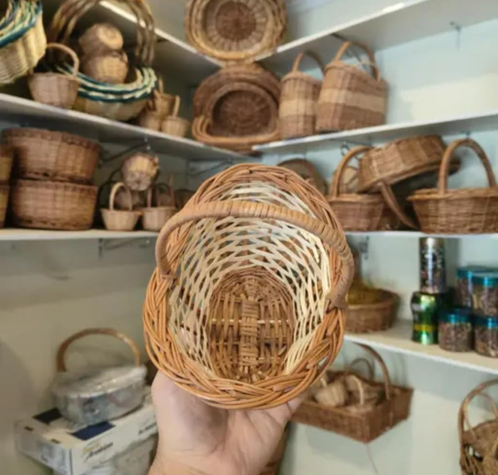 Handwoven Wicker Basket with Handle, Natural Rattan, Small, Rustic Style, for Storage and Gifting