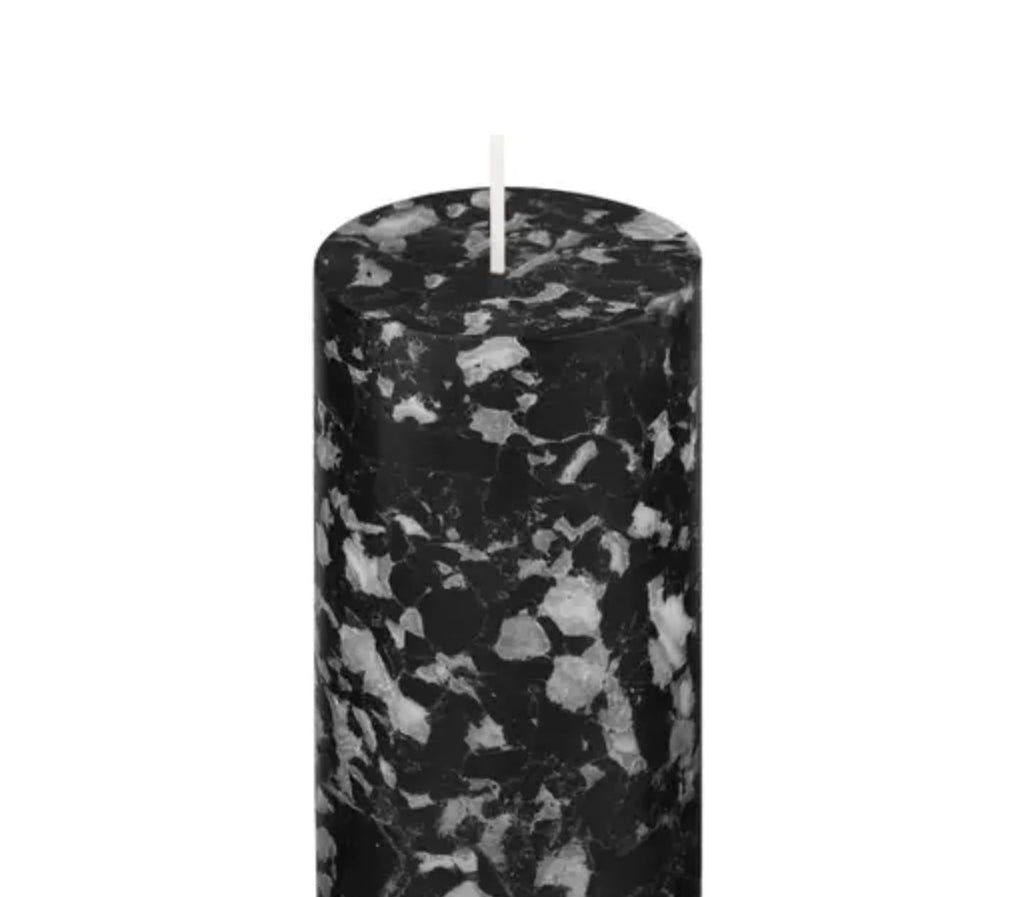 Marble Effect Pillar Candles Set, Black and White, 3 Different Heights, Decorative
