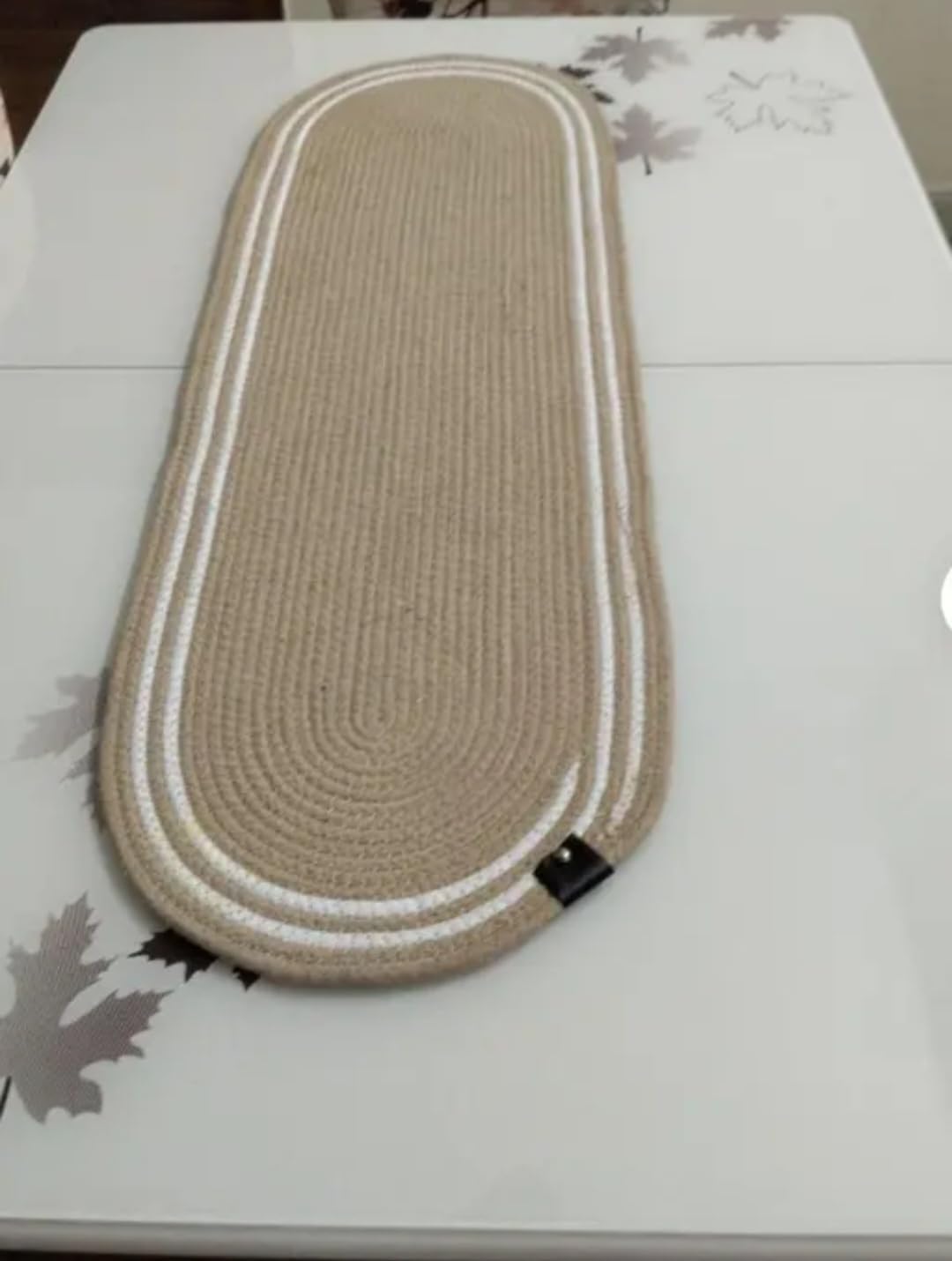 Braided Oval Table Runner, Natural Beige, Woven Cotton Rope, Boho Style, Dining Table Decor