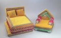 Miniature Decorative Bed and Sofa Set, Yellow, Handcrafted, Traditional Indian Style, Festive Decor