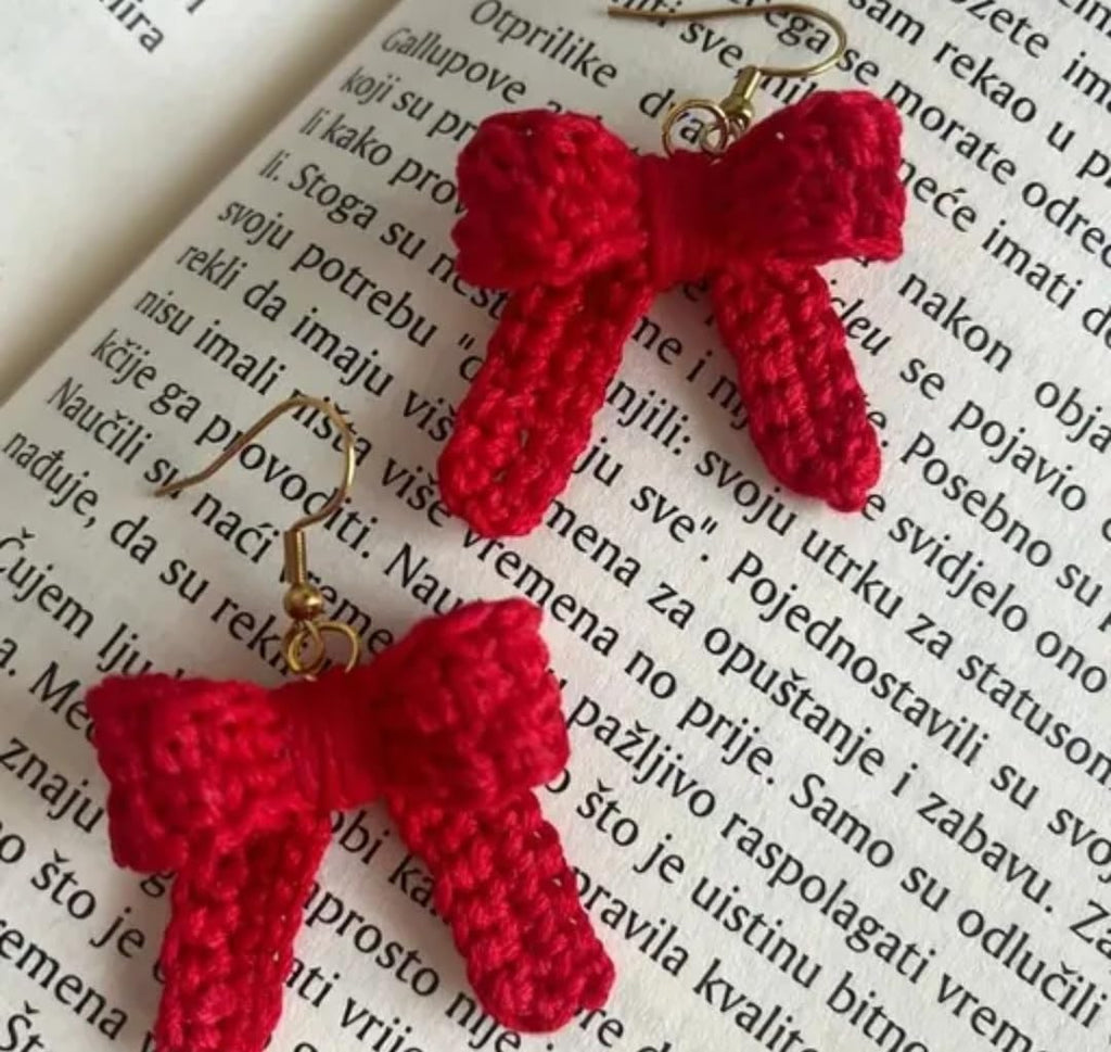 Handmade Crochet Cross Earrings, Red, Dangle Drop Style, Religious Christian Theme