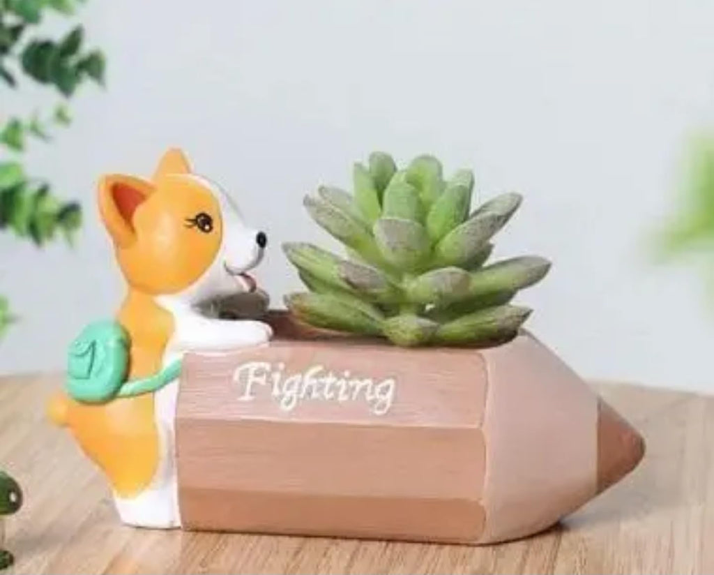 Decorative Succulent Planter Set, Cute Animal Design Book and Cat Shaped Ceramic Pots for Indoor Plants, White and Pink, Set of 4