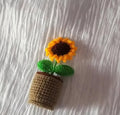Handmade Crochet Sunflower in Brown Pot, Decorative Artificial Plant, Yellow and Green, Knitted Home Decor