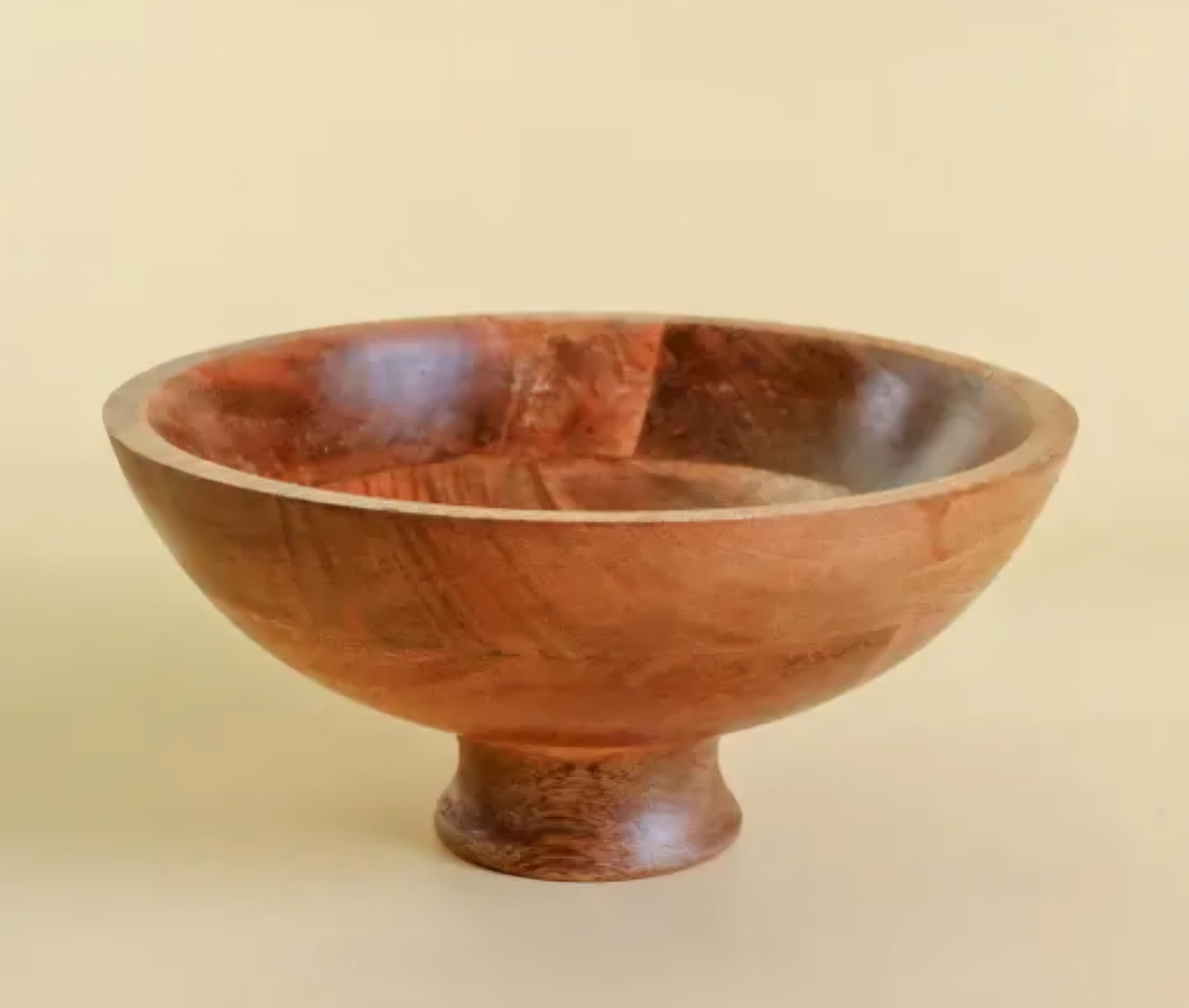 Wooden Fruit Bowl with Pedestal Base, Natural Wood Finish, Decorative Serving Display