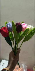 Handmade Crochet Tulip Bouquet, Multicolor, Knitted Artificial Flowers, Home Decor Gift