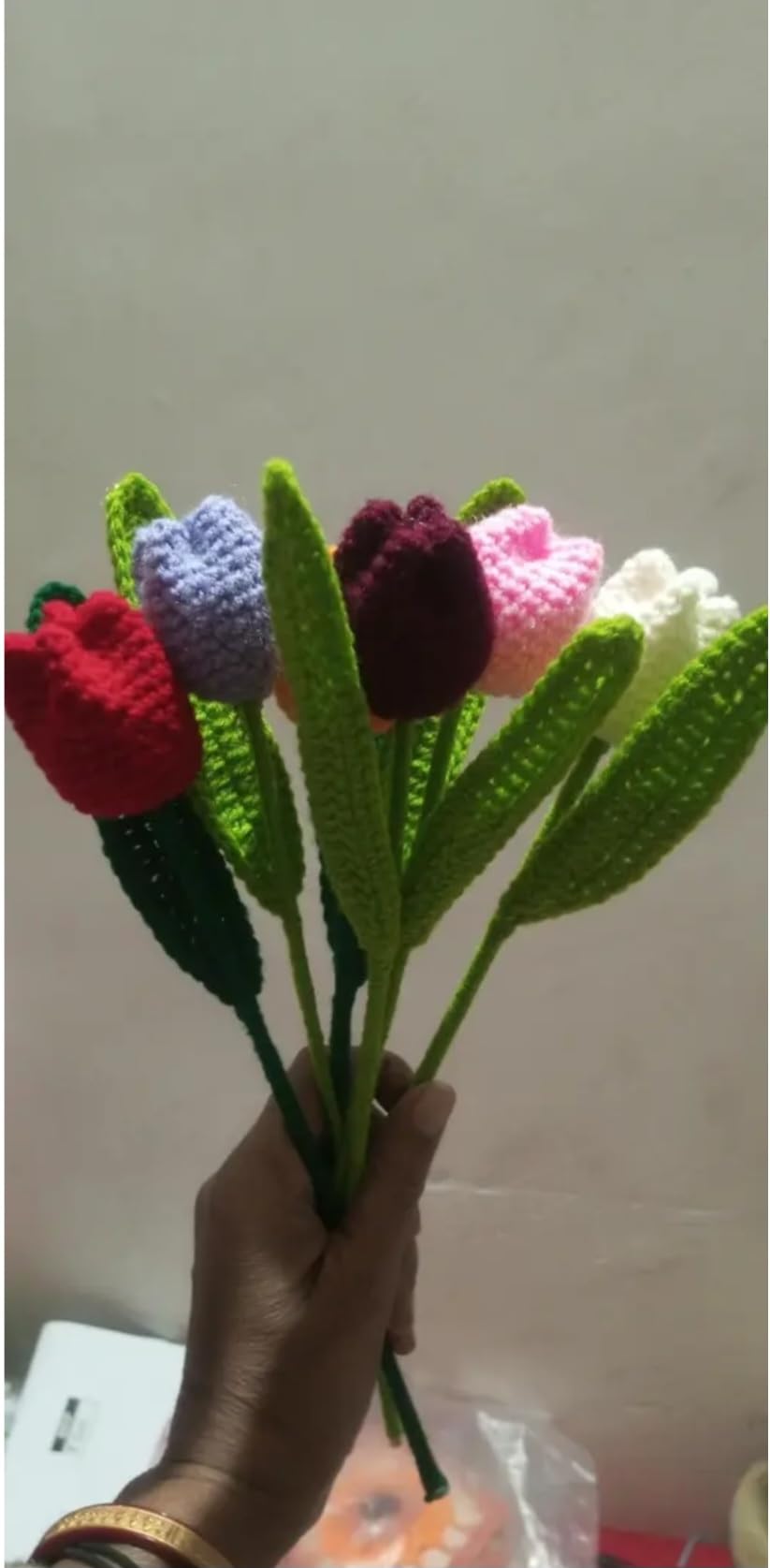 Handmade Crochet Tulip Bouquet, Multicolor, Knitted Artificial Flowers, Home Decor Gift