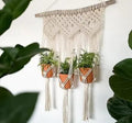Macrame Wall Hanging Plant Holder, 3 Terracotta Pots, Boho Home Decor, Cream White