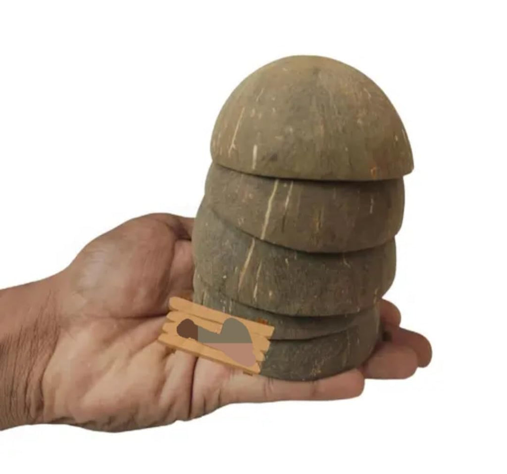 Natural Coconut Shell Slices, Handcrafted, Organic Material, Stacked Disc Set with Dome Top