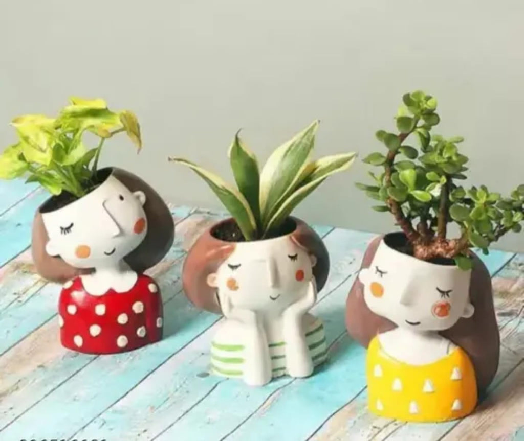 Cute Ceramic Succulent Planter Pots, Decorative Face Design with Polka Dots, White Red Yellow, Indoor Plant Holders, Set of 3