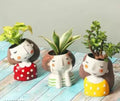 Cute Ceramic Succulent Planter Pots, Decorative Face Design with Polka Dots, White Red Yellow, Indoor Plant Holders, Set of 3