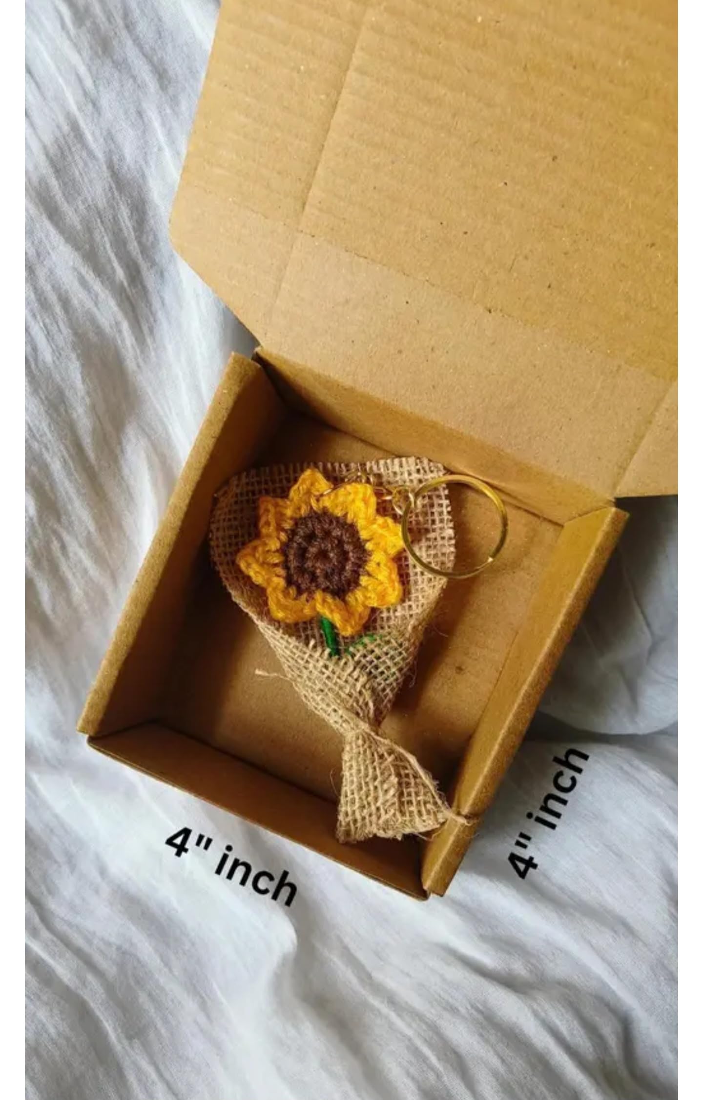 Handcrafted Sunflower Burlap Keychain, Rustic Floral Bag Charm