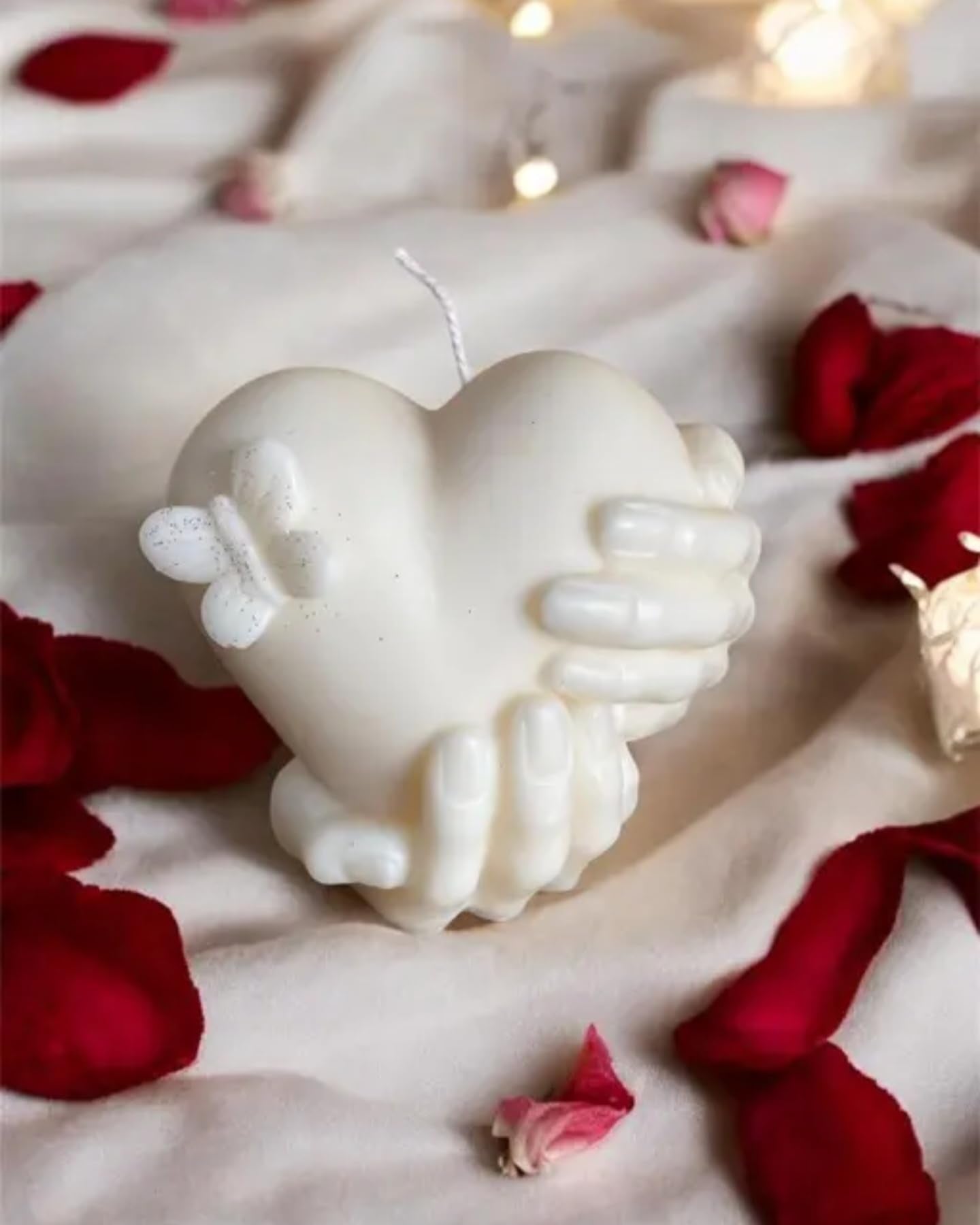 Decorative Heart-Shaped Candle, White Wax, Romantic Design with Wings, Wedding and Valentine's Day Decor candle