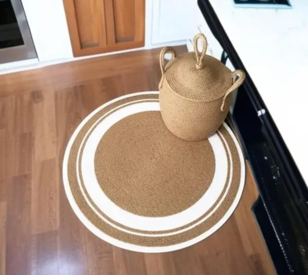 Round Braided Jute Placemat, Natural Beige, Spiral Woven Design, Boho Table Mat