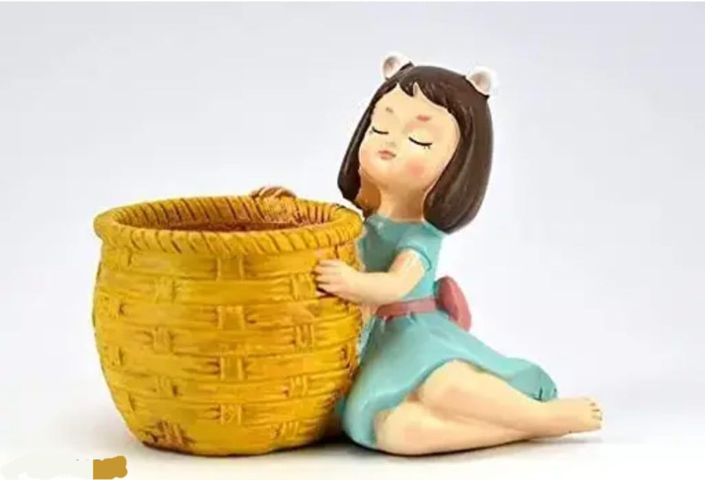 Decorative Succulent Planter, Yellow Woven Basket Design with Artificial Plant, Indoor Home Decor, Ceramic Figurine