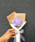 Decorative Flower Bouquet, Purple Lace Flower, Natural Wood Wrap, White Ribbon, Handmade Gift