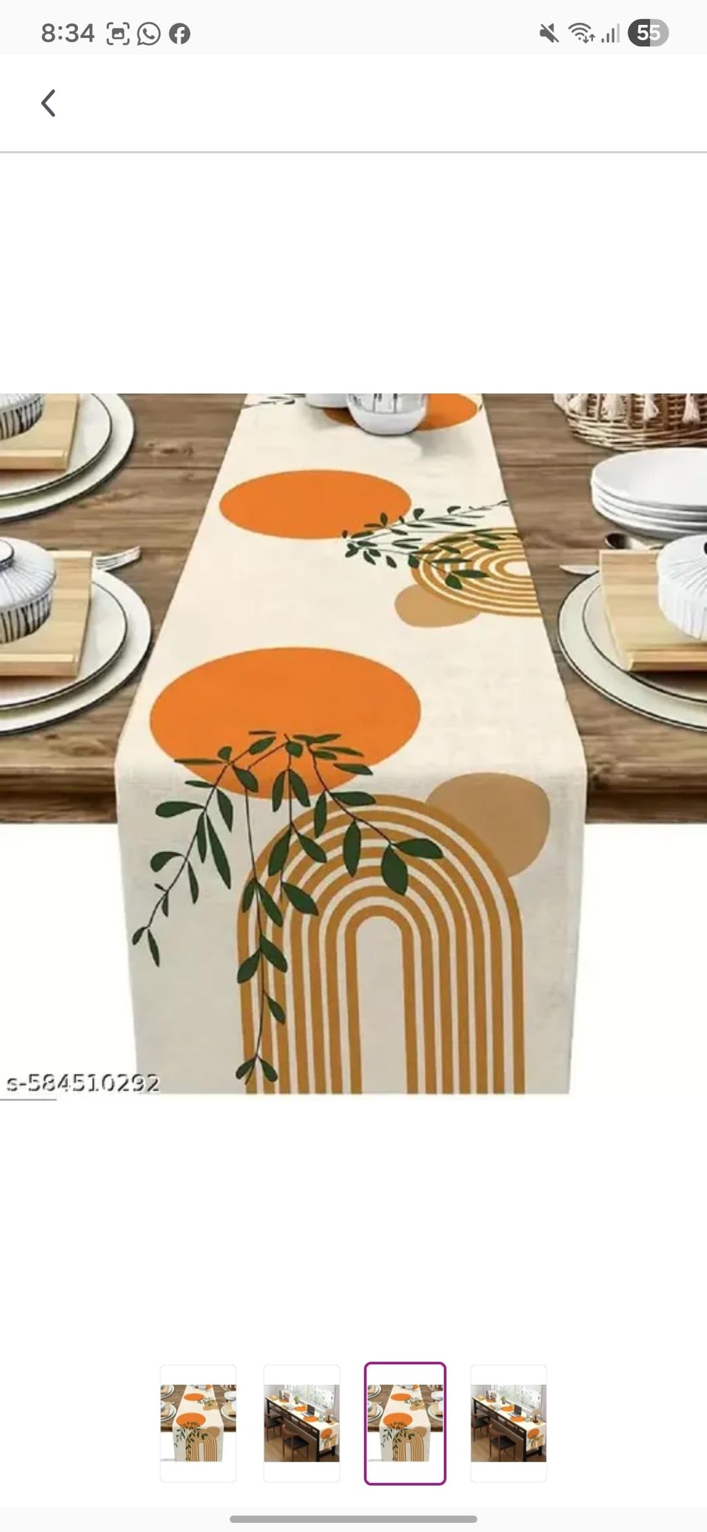Table Runner, Modern Geometric Design, Orange and Beige Circles with Green Leaves, Contemporary Home Decor