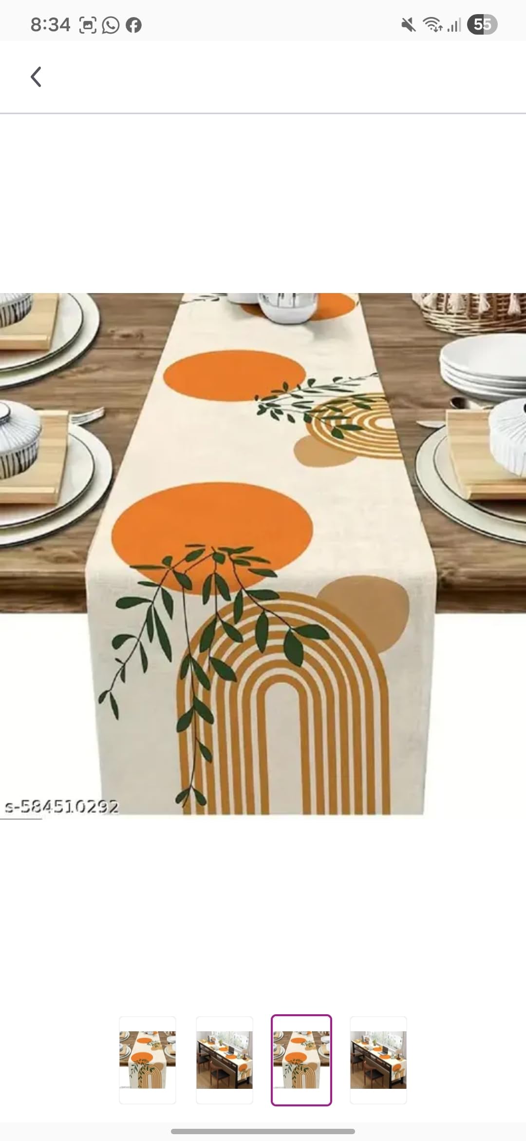 Table Runner, Modern Geometric Design, Orange and Beige Circles with Green Leaves, Contemporary Home Decor