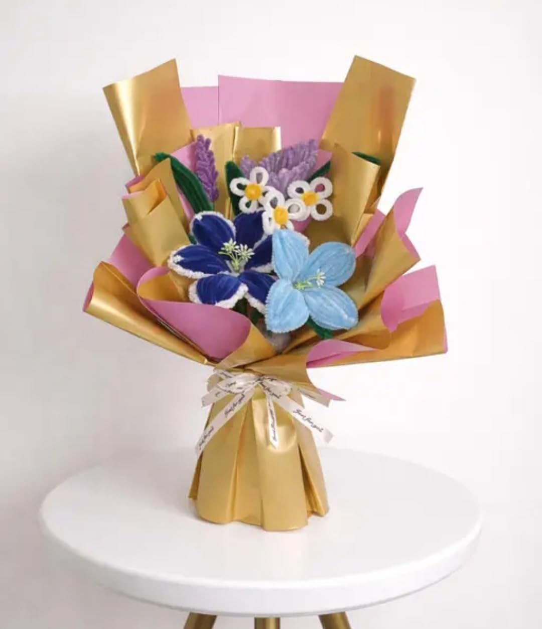 Handmade Crochet Flower Bouquet, Blue and Purple Mixed Floral Arrangement, Gift Wrap