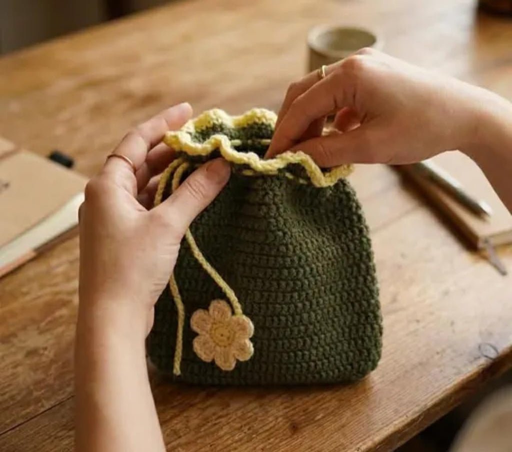 Crochet AirrPods Case, Handmade Knit Cover for AirPods, Green and Yellow Floral Design