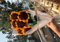 Handmade Crochet Sunflower Bouquet, 6 Flowers with Stems, Brown and Yellow, Gift Wrapped
