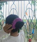 Crochet Hair Claw Clip, Purple, Floral Knit Design, Boho Style Bun Holder for Women, gajra
