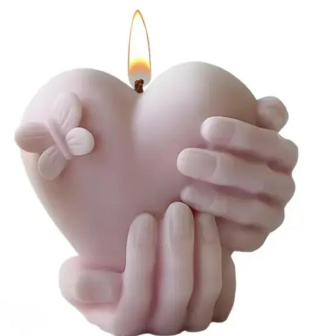 Heart Hands Candle, Pink, Decorative Sculpture Design, Romantic Love Theme