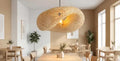 Handwoven Bamboo Pendant Light, Natural Beige, Oval Shape, Modern Bohemian Style, Ceiling Fixture