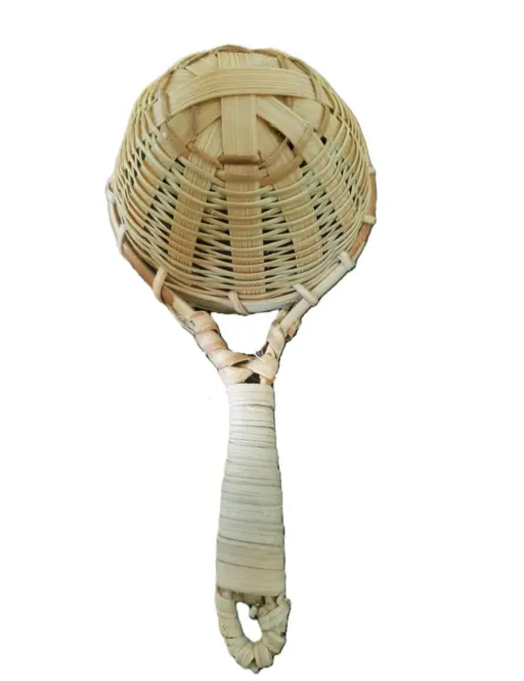 Handwoven Bamboo tea Strainer with Handle, Natural, Traditional Kitchen Tool, Round Basket Design