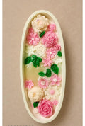 Floral Oval Candle with Pink Roses, Daisies, Green Leaves and Pearl Accents, Decorative Gift